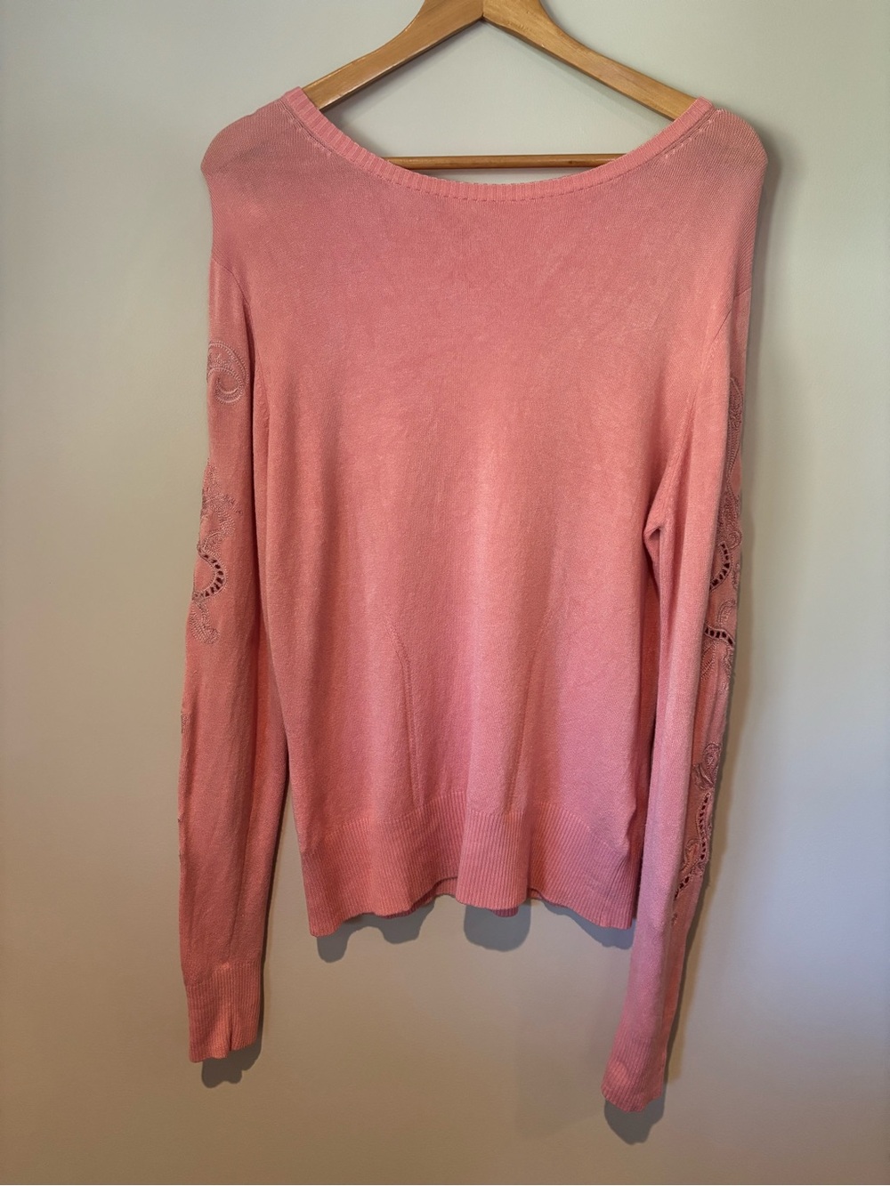 Lightweight Knit Sweater | Embroidered and Open Knit Design on Sleeves | Side M